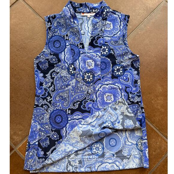 Jude Connally Sleeveless Paisley Pullover Top with Same Fabric Wide Trim size S - Picture 11 of 12